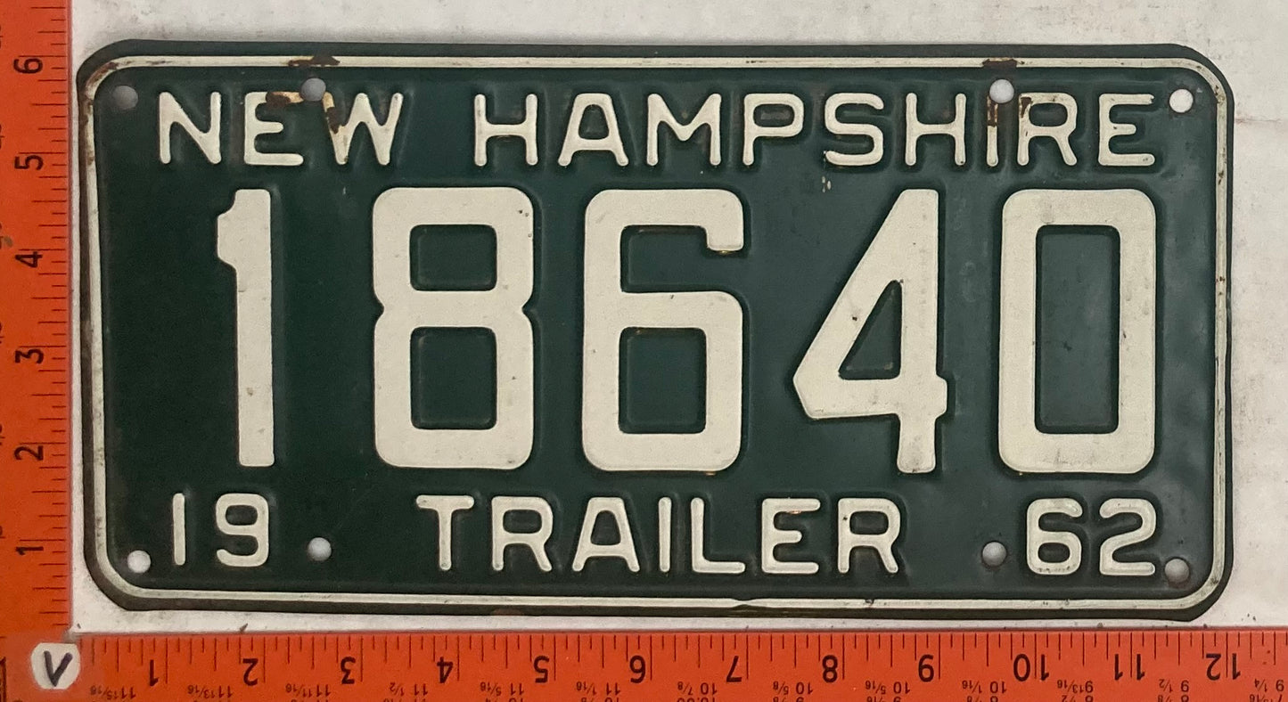 1962 New Hampshire #18640 Trailer License Plate