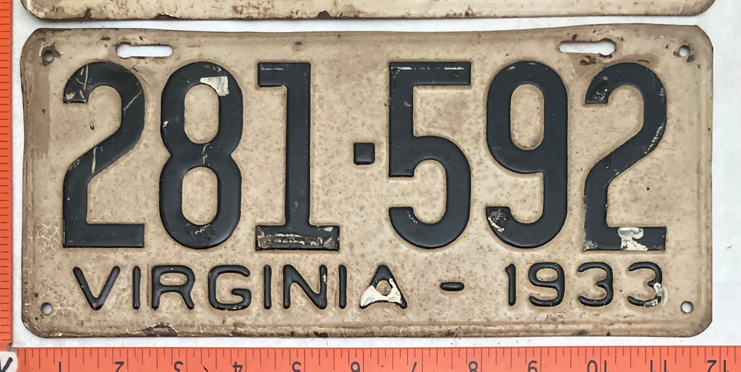 1933 Virginia #281-592 Passenger License Plate (Pair)