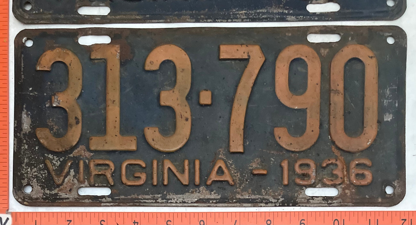 1936 Virginia #313-790 Passenger License Plate (Pair)