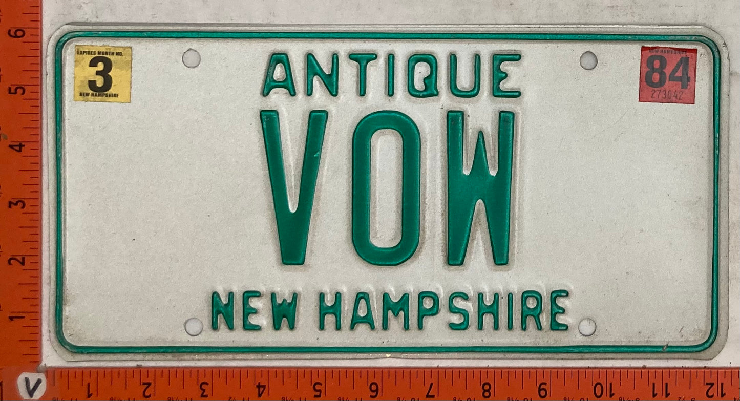 1984 New Hampshire #VOW Antique License Plate (Vanity)