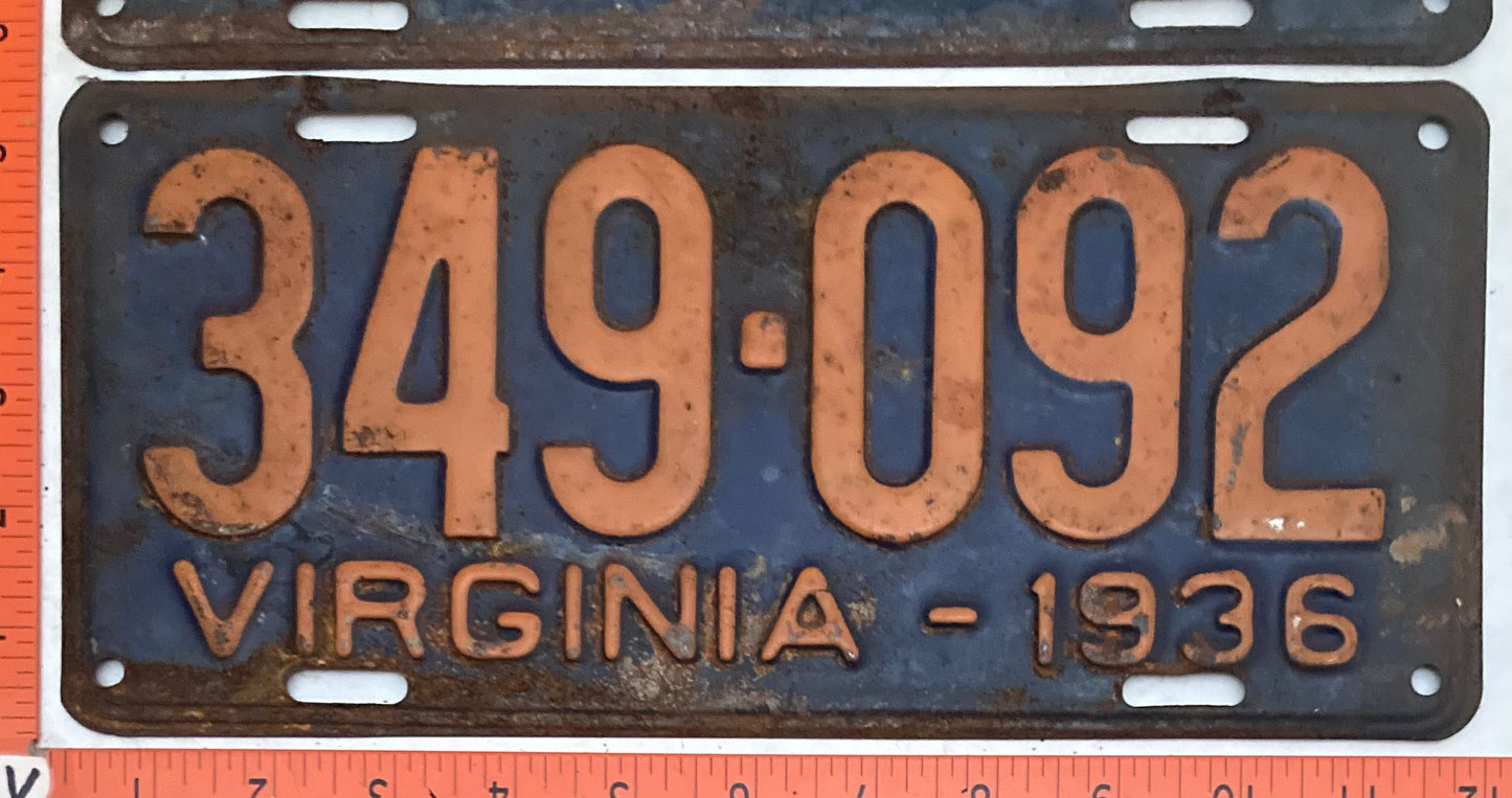 1936 Virginia #340-092 Passenger License Plate (Pair)