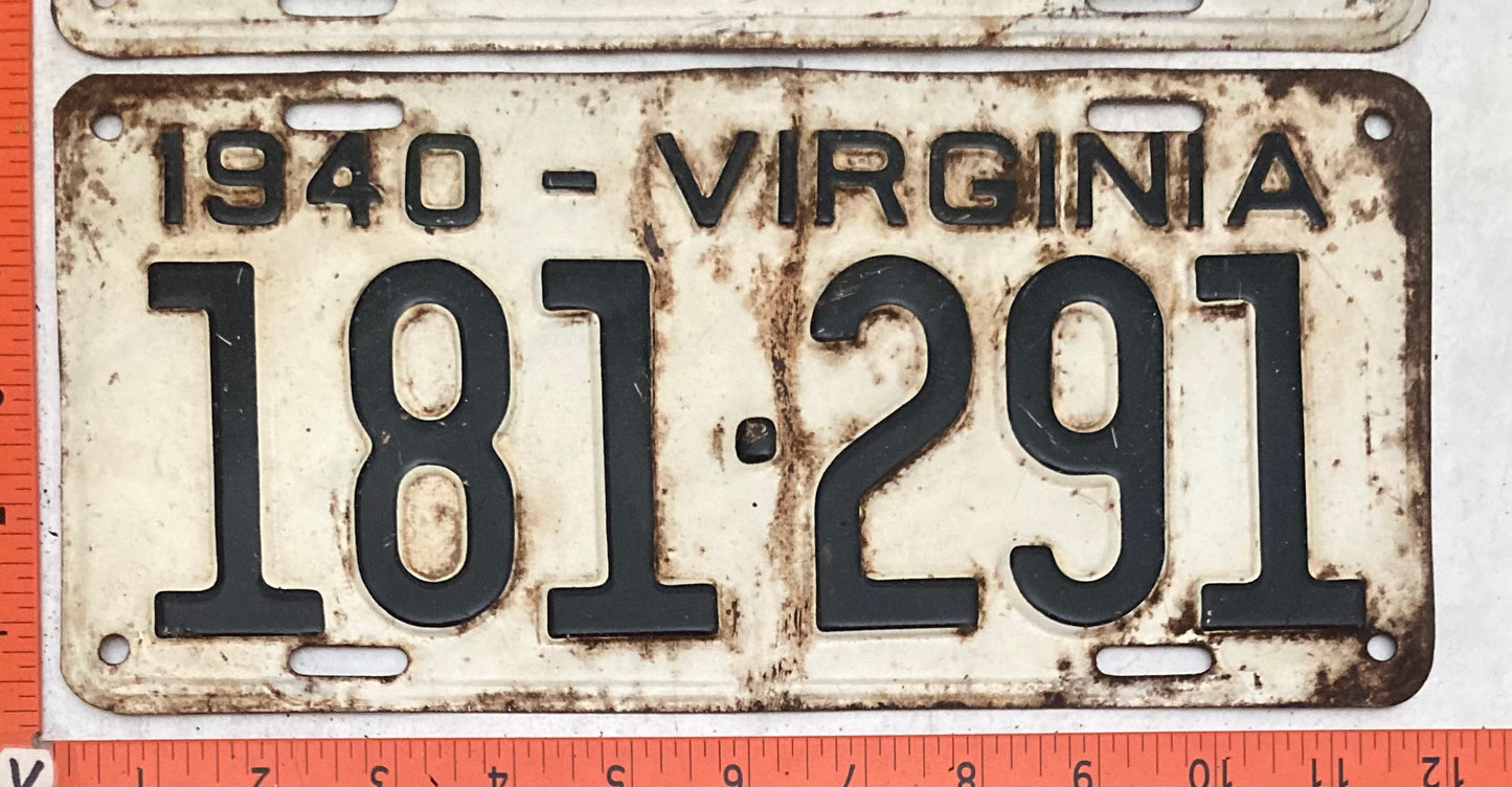 1940 Virginia #181-291 Passenger License Plate (Pair)