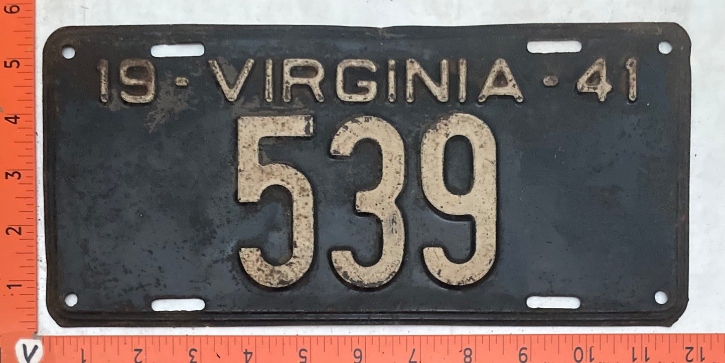 1941 Virginia #539 Passenger License Plate
