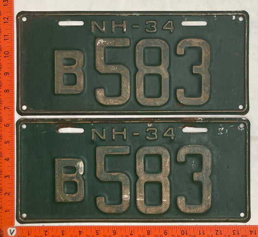 1934 New Hampshire #B583 Commercial License Plate (Pair)