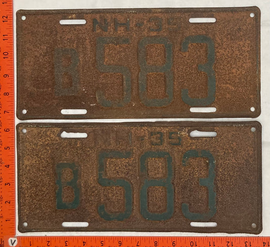 1935 New Hampshire #B583 Commercial License Plate (Pair)