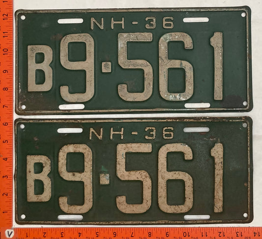 1936 New Hampshire #B9-561 Commercial License Plate (Pair)