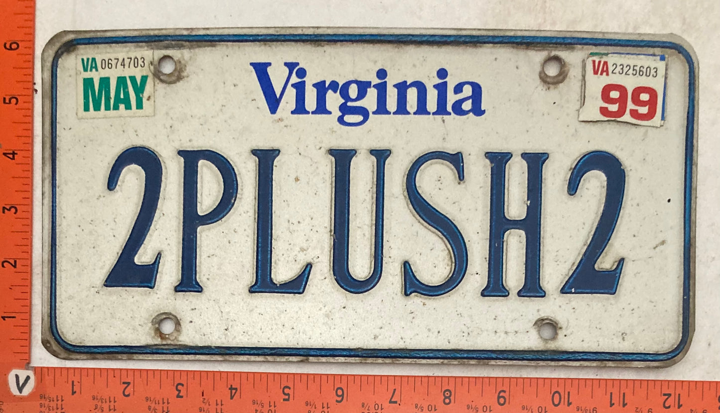 1999 Virginia #2PLUSH2 Passenger License Plate (Vanity)