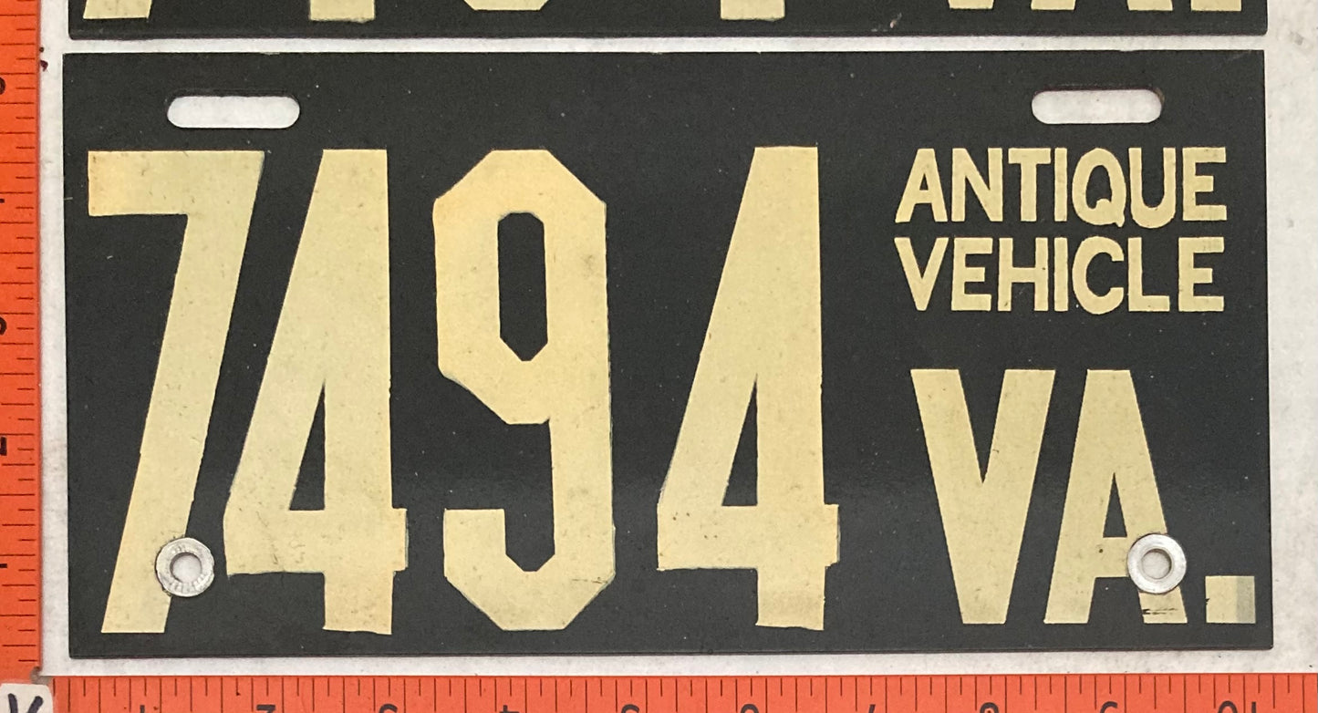 Undated Virginia #7494 Antique Vehicle License Plate (Pair)
