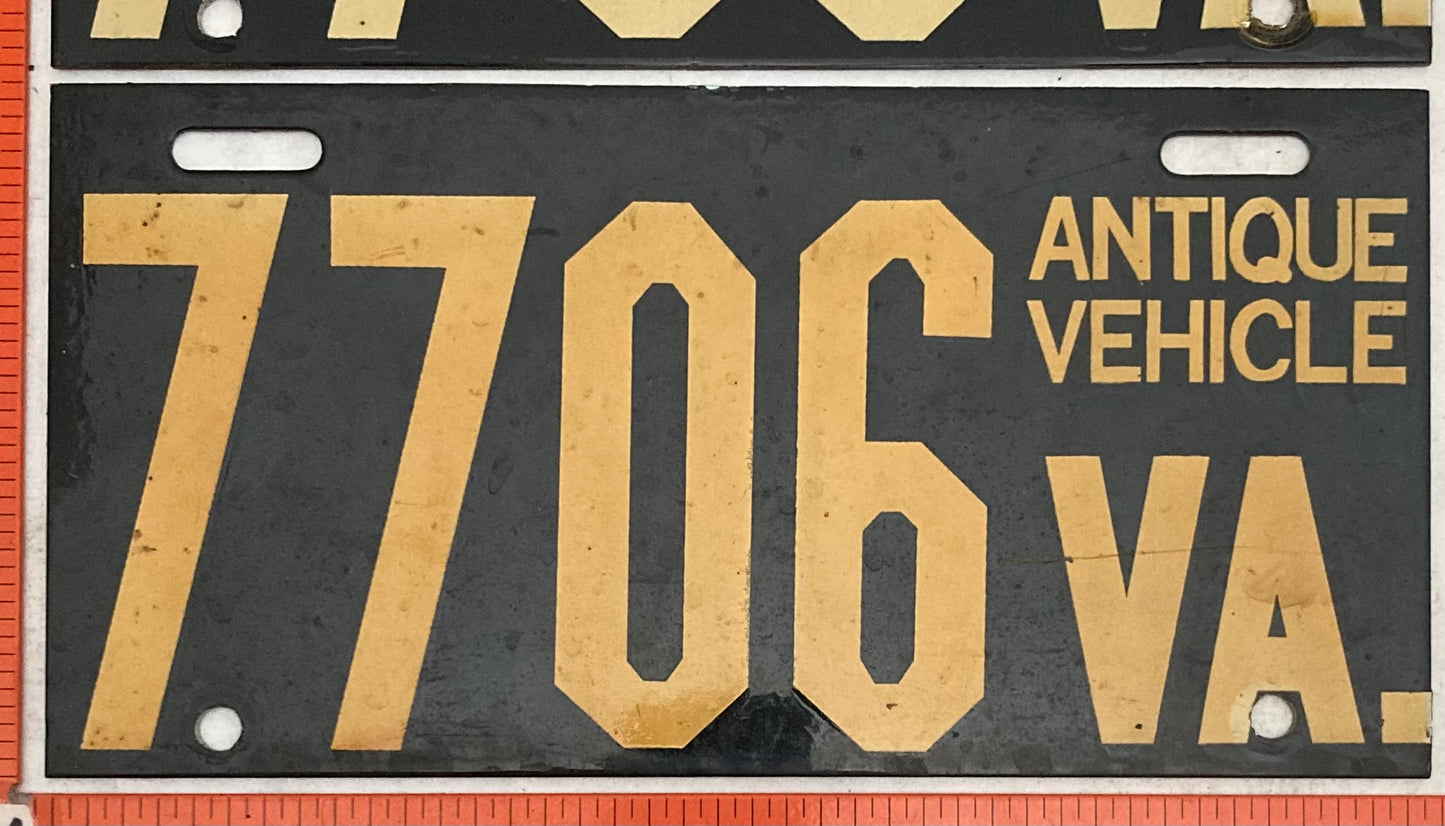Undated Virginia #7706 Antique Vehicle License Plate (Pair)