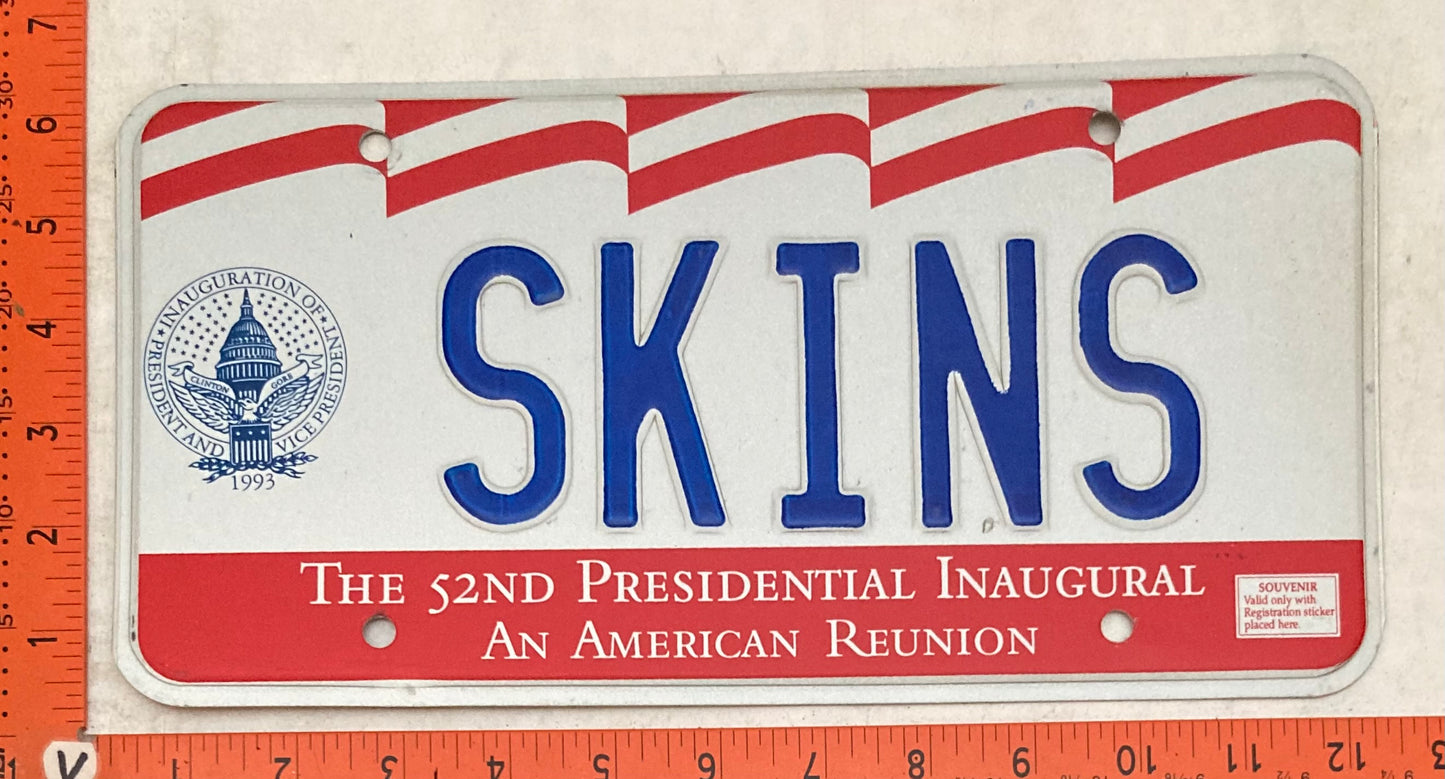 1993 Washington, DC #SKINS Presidential Inaugural Passenger License Plate