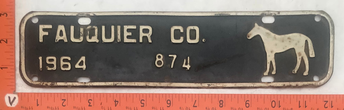 1964 Fauquier County Virginia #874 License Plate