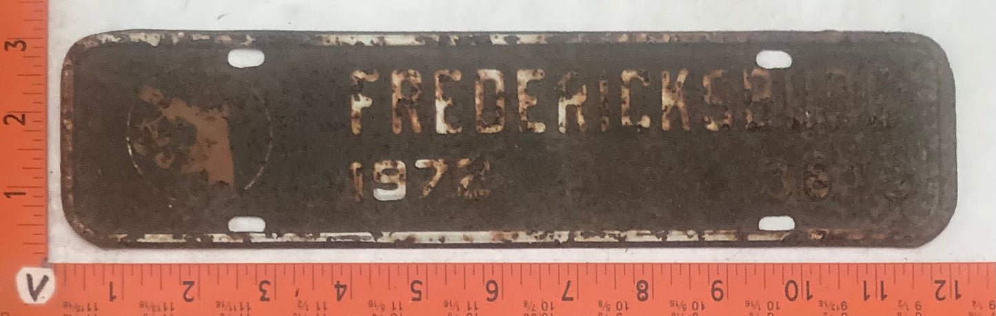 1972 Fredericksburg Virginia #3612 License Plate