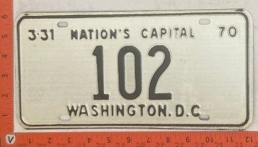 1970 Washington, DC #102 Passenger License Plate