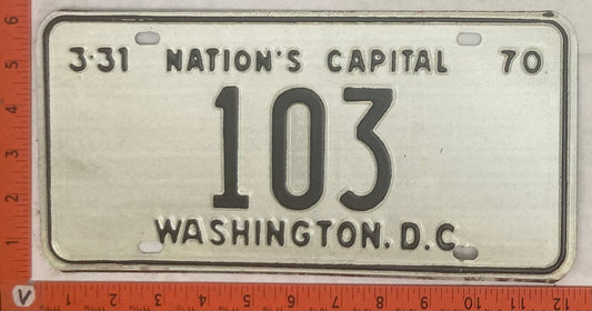 1970 Washington, DC #103 Passenger License Plate