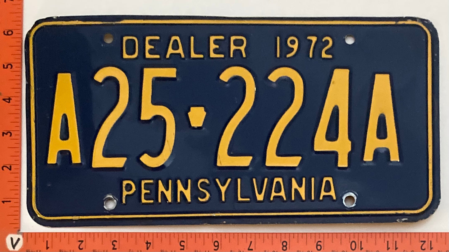 1972 Pennsylvania #A25-224A Dealer License Plate
