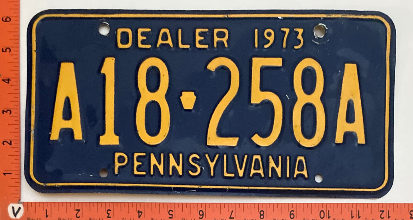 1973 Pennsylvania #A18-258A Dealer License Plate