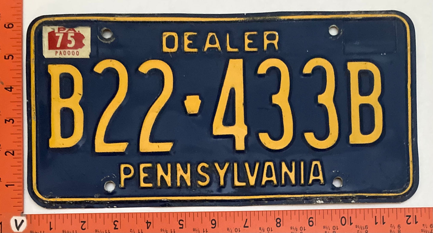 1975 Pennsylvania #B22-433B Dealer License Plate