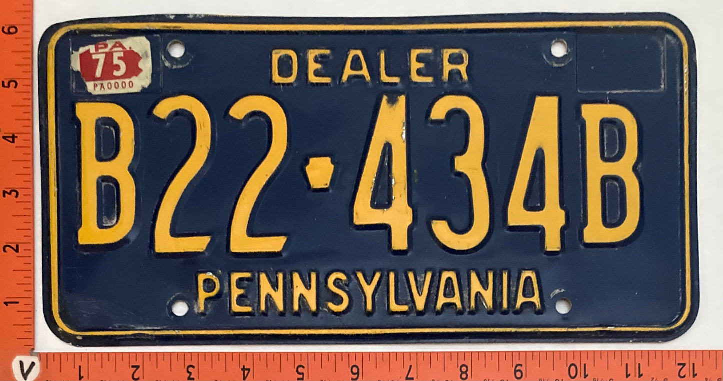 1975 Pennsylvania #B22-434B Dealer License Plate