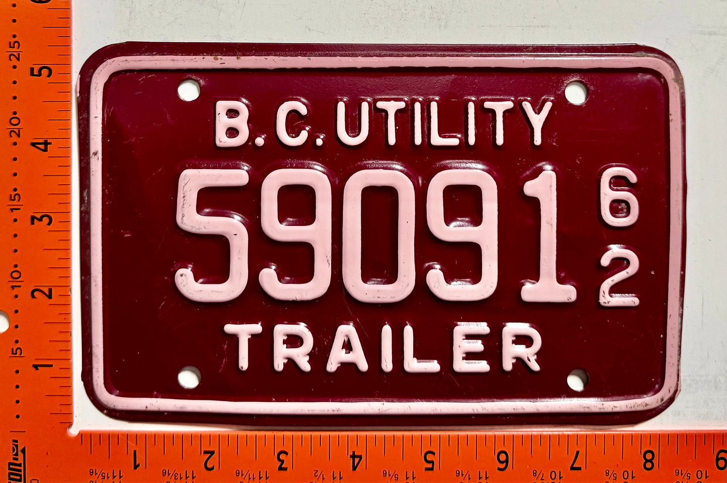 1962 British Columbia #59091 Utility Trailer License Plate
