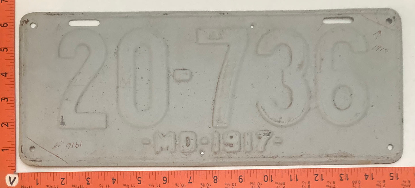 1917 Maryland # 20-736 Passenger license plate (Crafter)