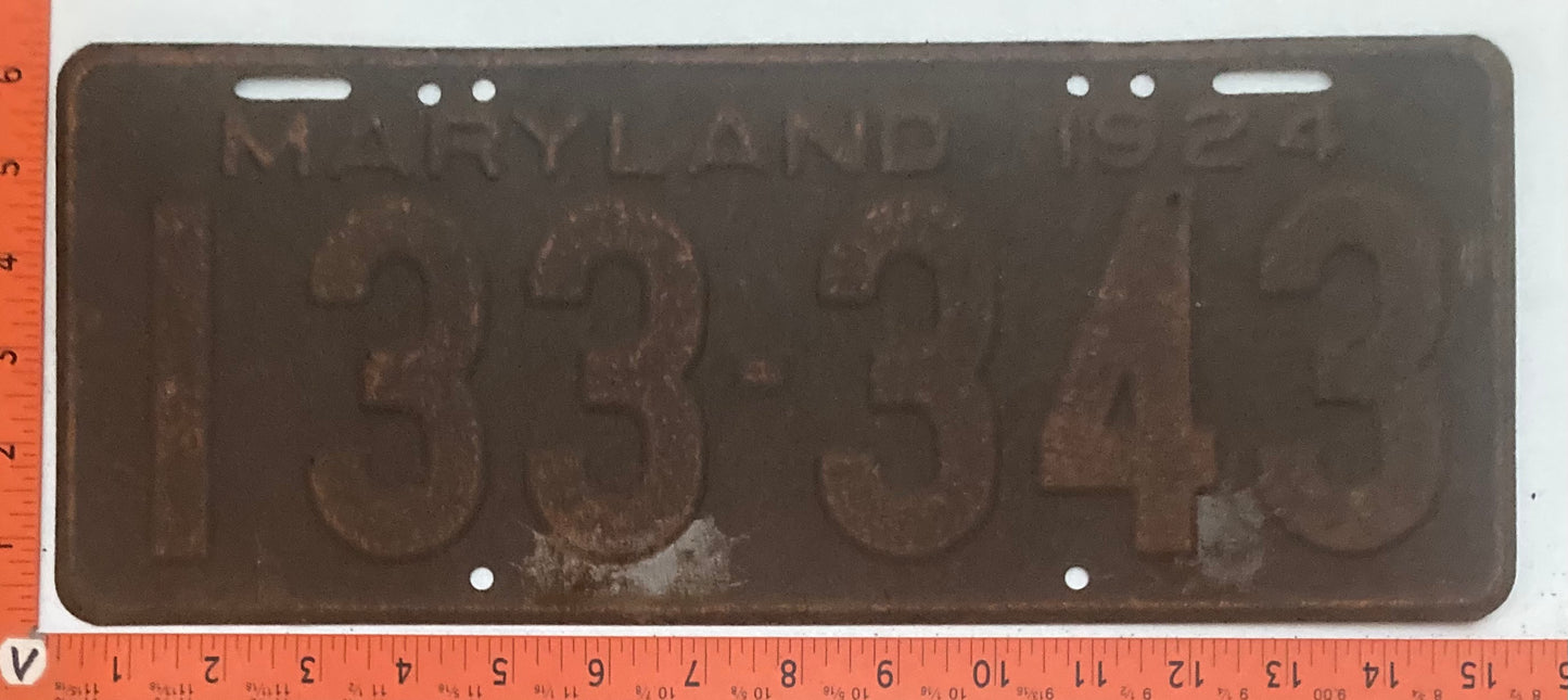 1924 Maryland # 133-343 Passenger license plate (Crafter)