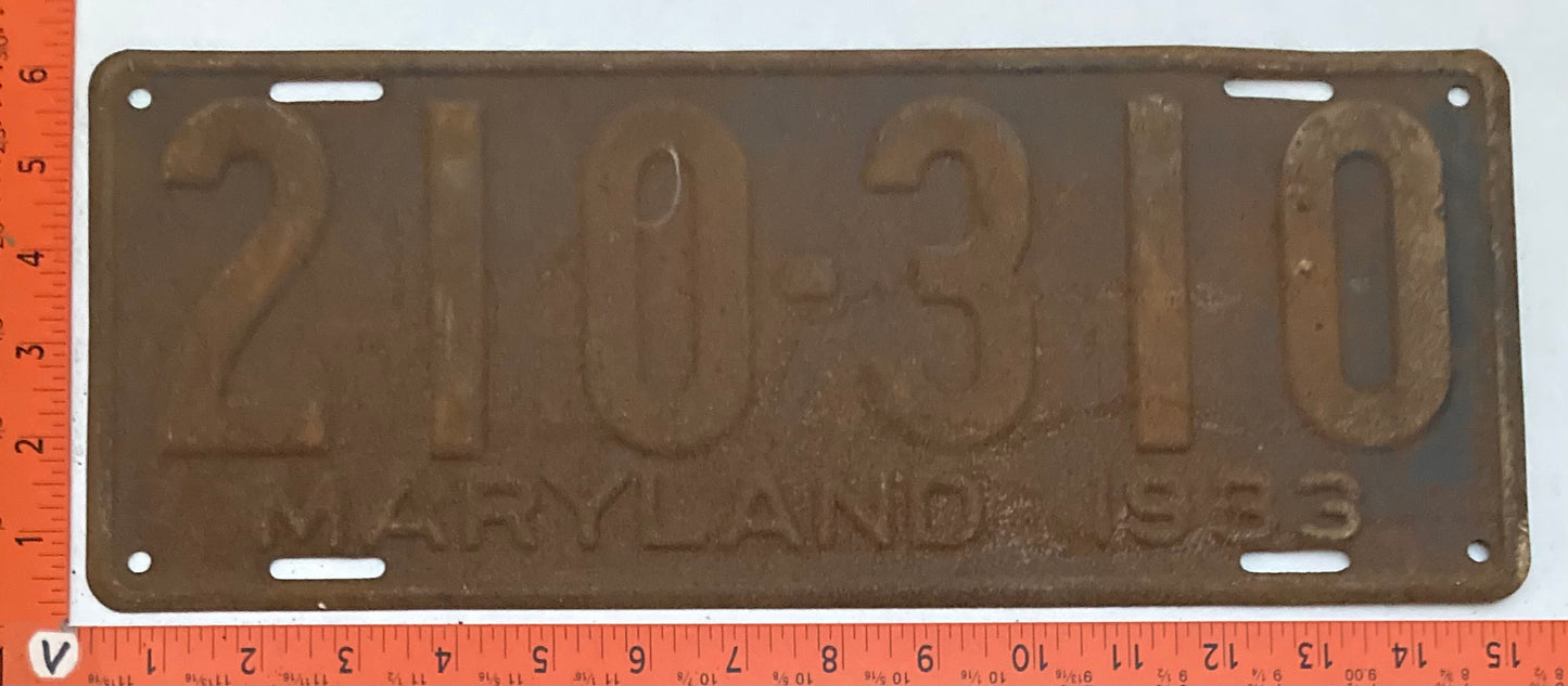 1933 Maryland # 210-310 Passenger license plate (Crafter)