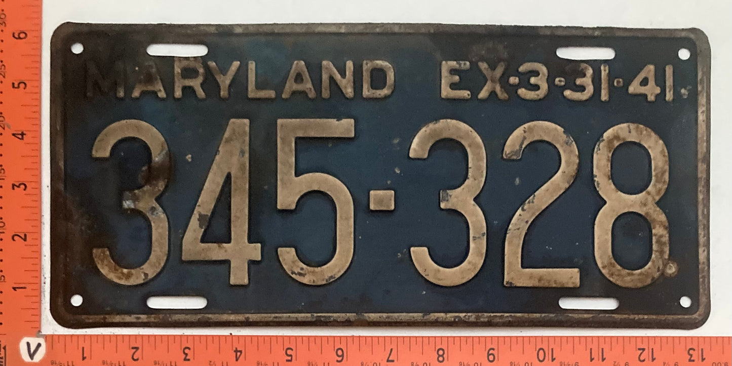 1941 Maryland #345-328 Passenger license plate (Crafter)