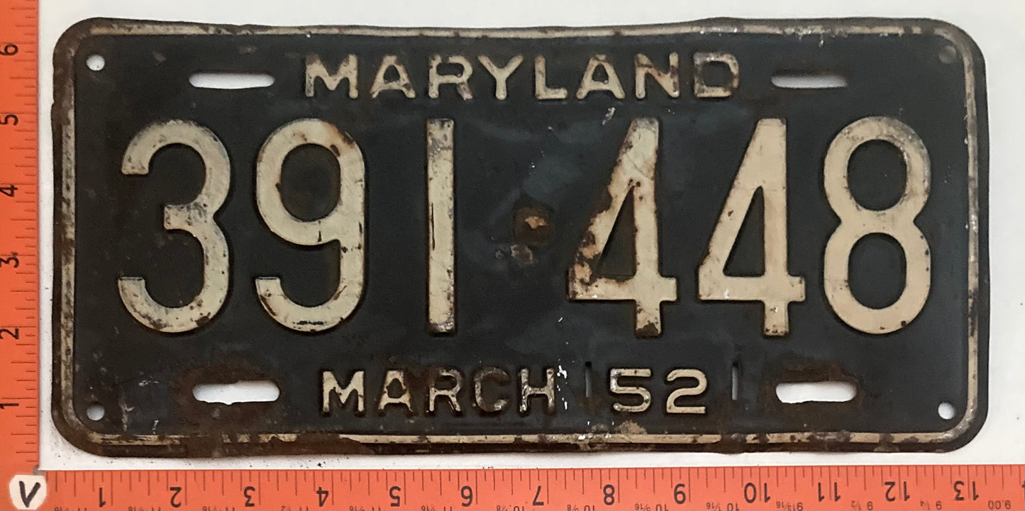 1952 Maryland #391-448 Passenger license plate (Crafter)