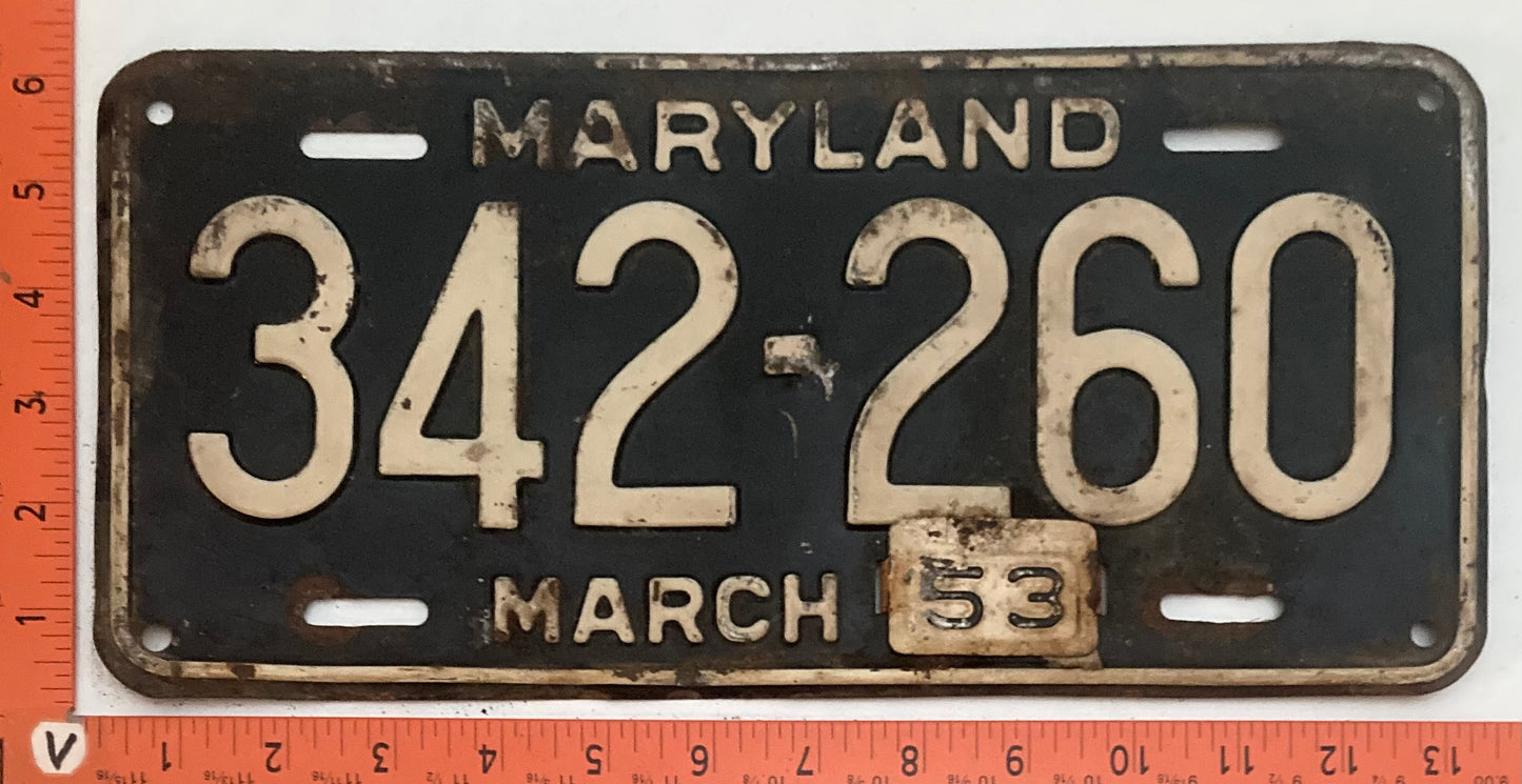 1953 Maryland #342-260 Passenger license plate (Crafter)