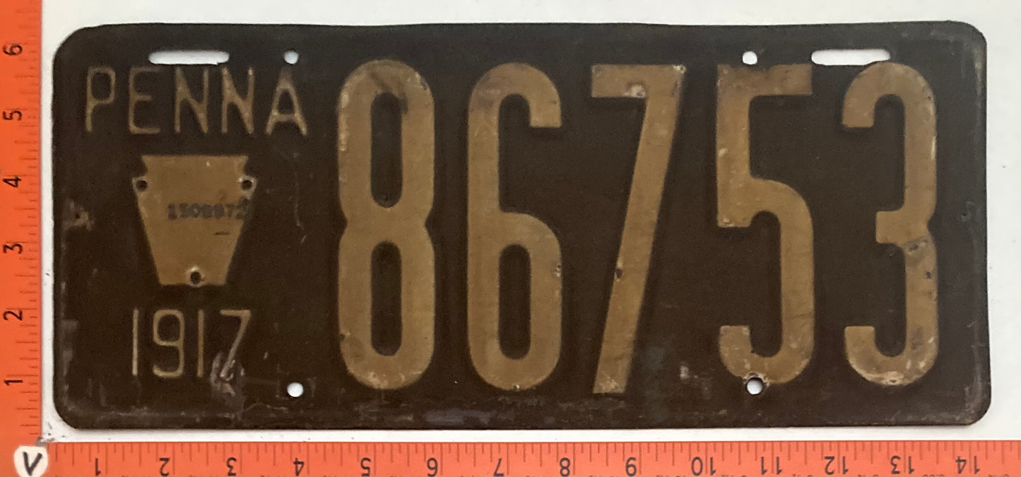 1917 Pennsylvania #86753 Passenger License Plate