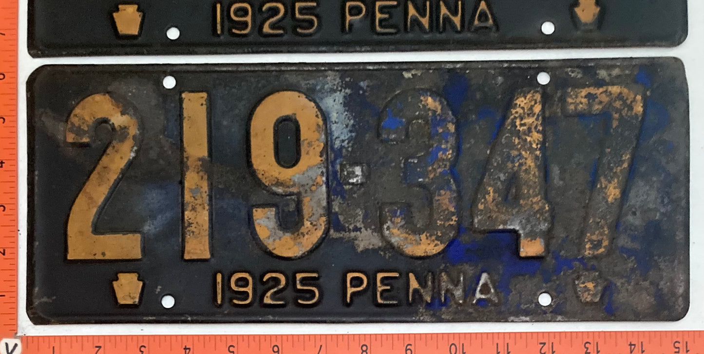 1925 Pennsylvania #219-347 Passenger License Plate PAIR