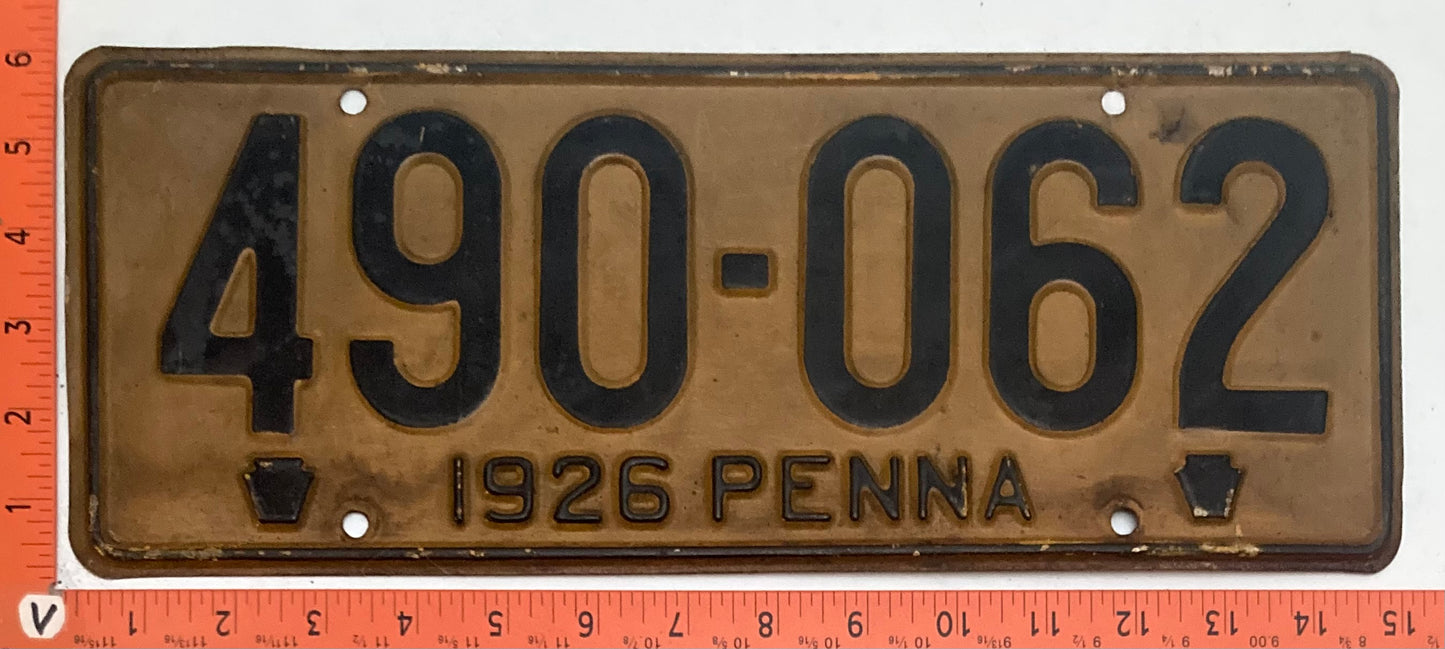 1926 Pennsylvania #490-062 Passenger License Plate