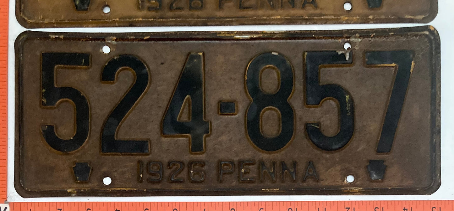 1926 Pennsylvania #524-857 Passenger License Plate PAIR