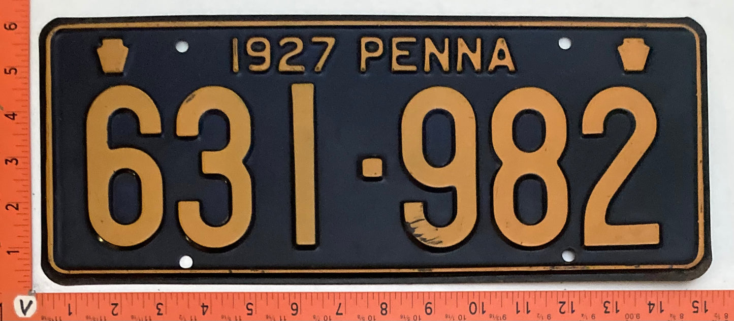 1927 Pennsylvania #631-982 Passenger License Plate