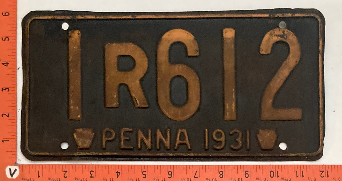 1931 Pennsylvania #1R612 Passenger License Plate
