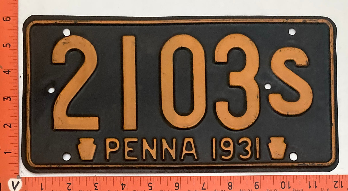 1931 Pennsylvania #2103S Passenger License Plate