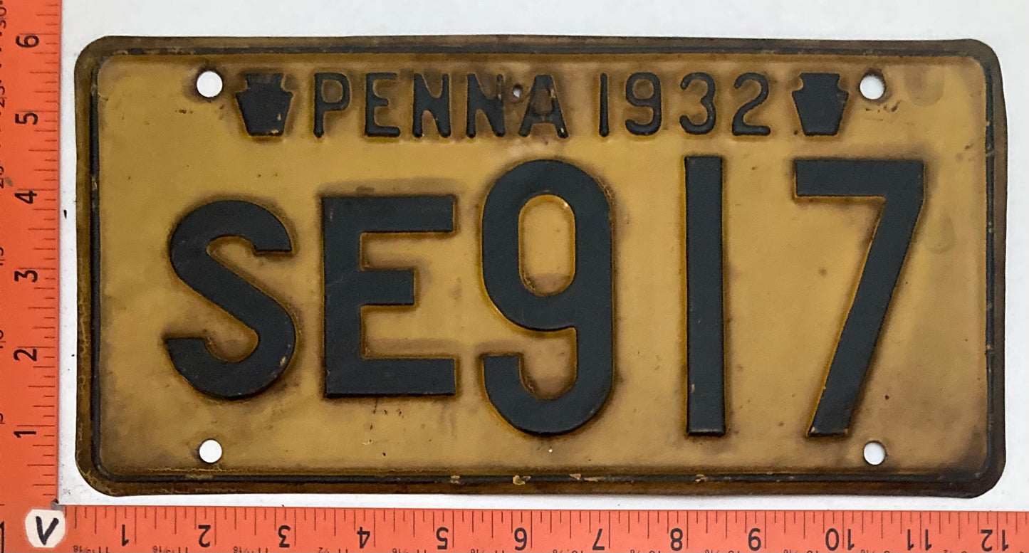 1932 Pennsylvania #SE917 Passenger License Plate