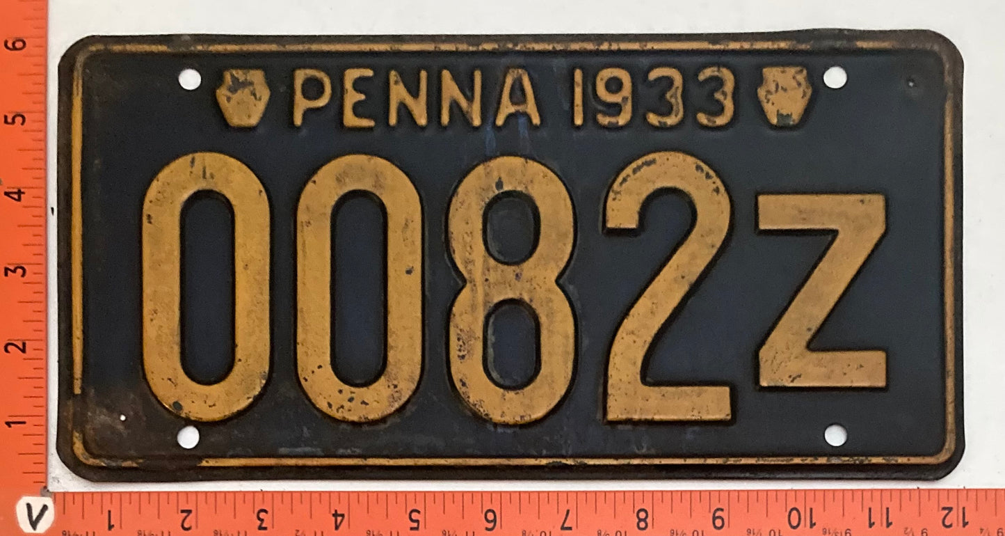 1933 Pennsylvania #0082Z Passenger License Plate