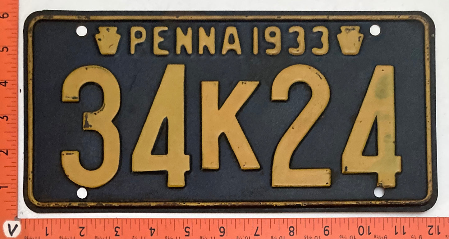 1933 Pennsylvania #34K24 Passenger License Plate