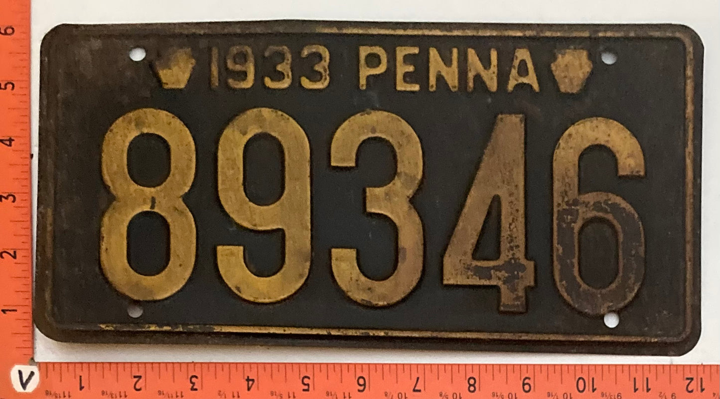 1933 Pennsylvania #89346 Passenger License Plate