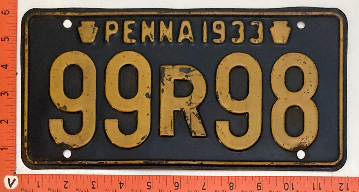 1933 Pennsylvania #99R98 Passenger License Plate