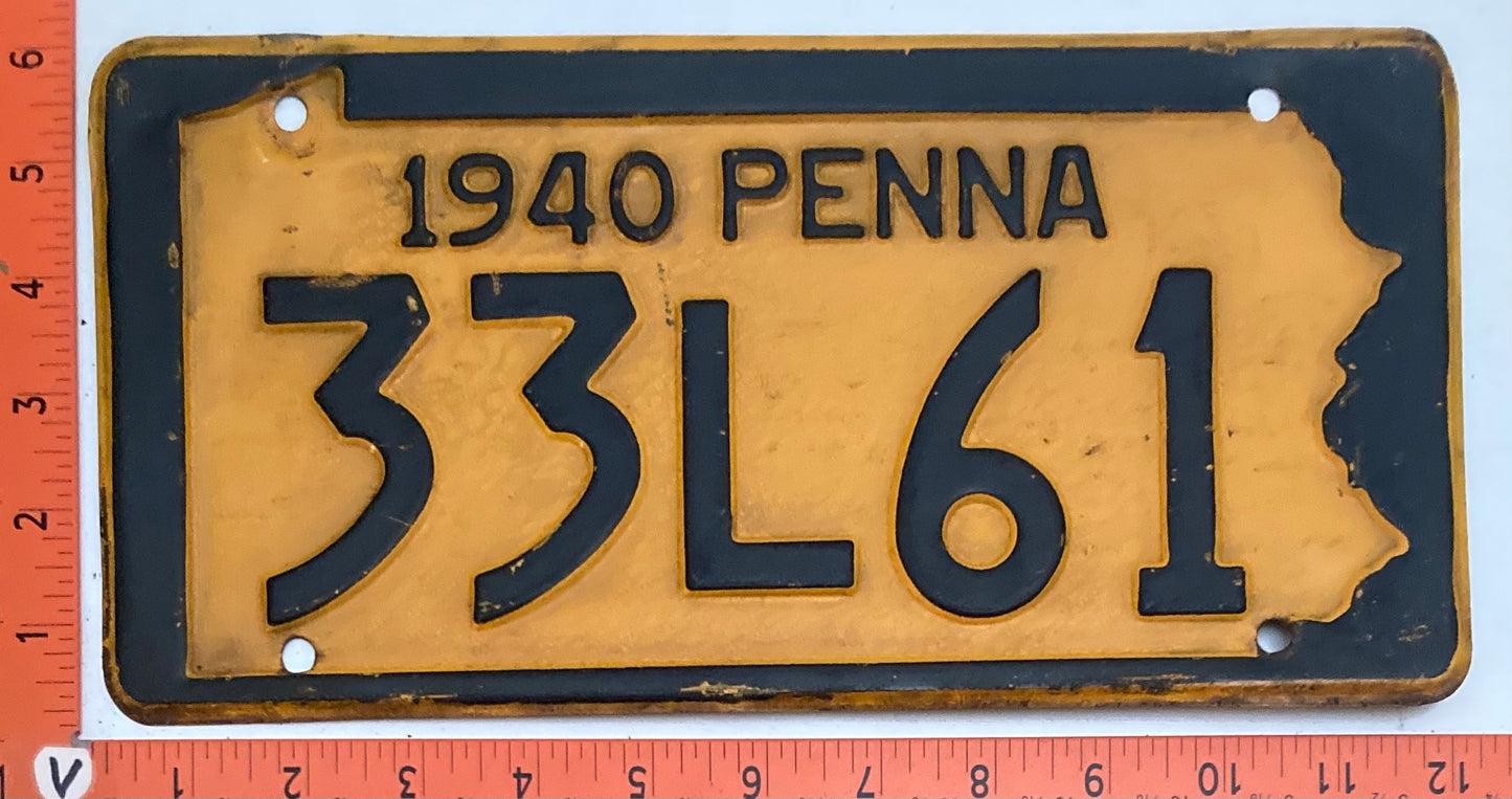 1940 Pennsylvania #33L61 Passenger License Plate