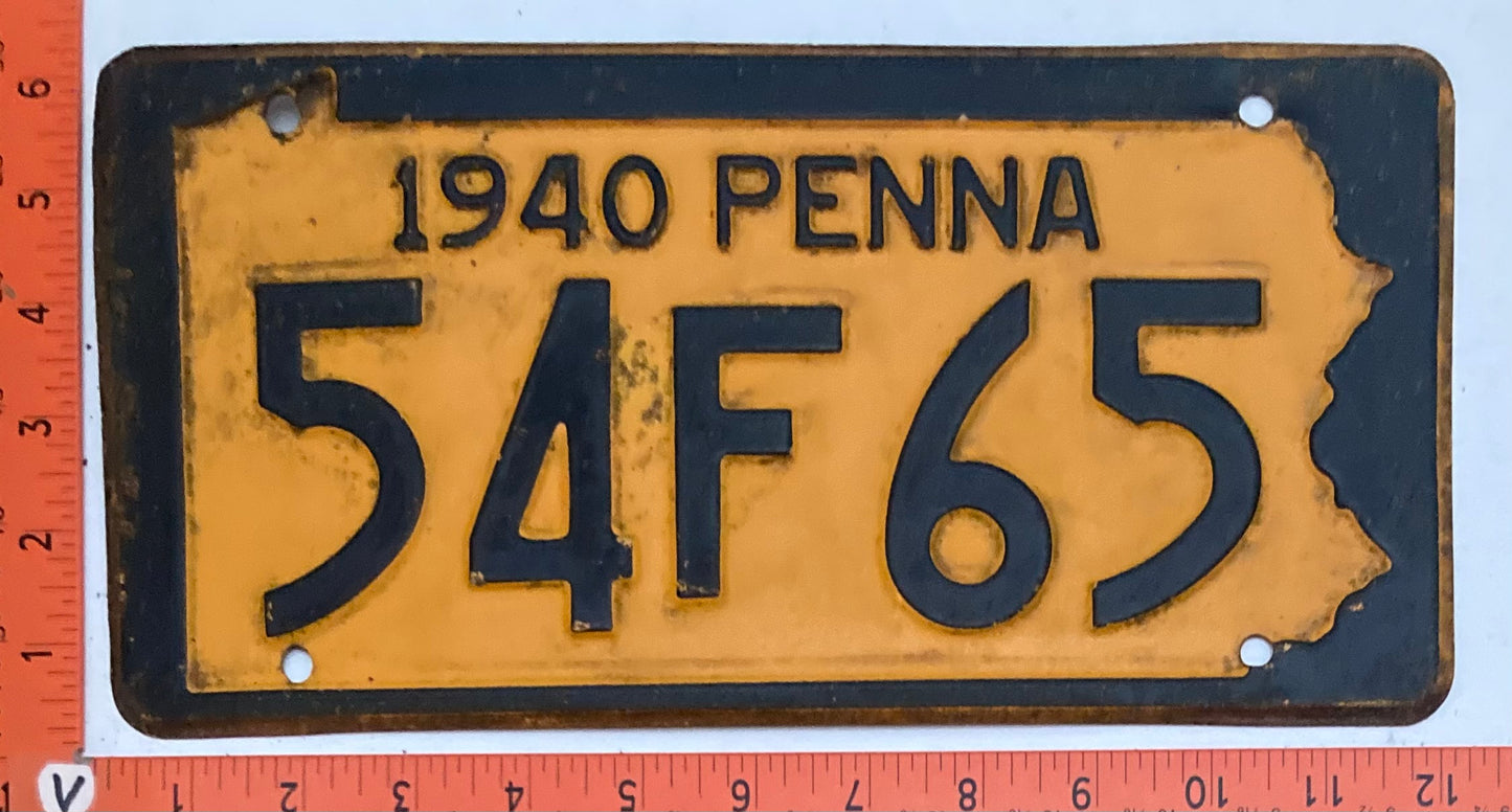 1940 Pennsylvania #54F65 Passenger License Plate