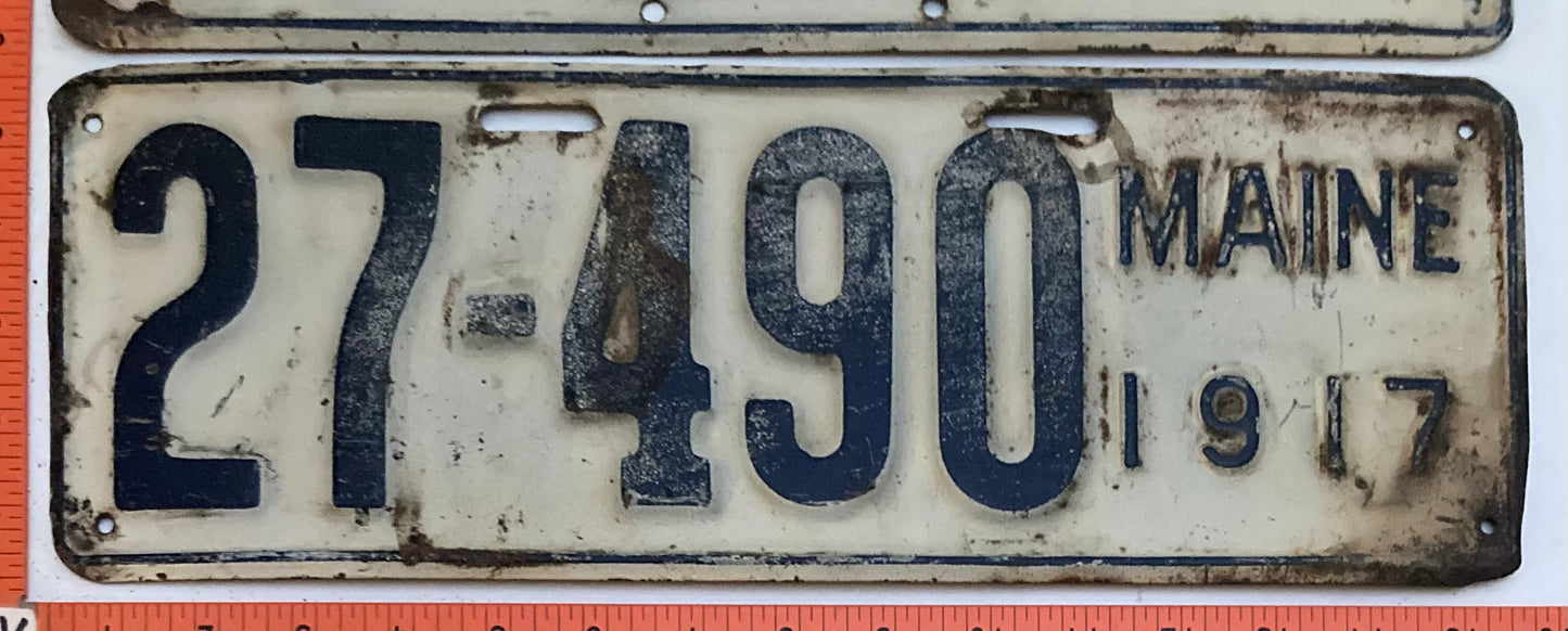 1917 Maine #27-490 Passenger License Plate PAIR