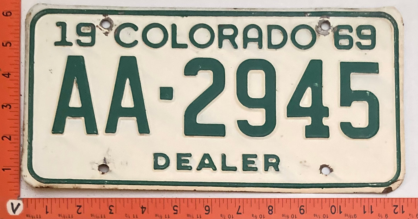 1969 Colorado #AA-2945 Dealer License Plate