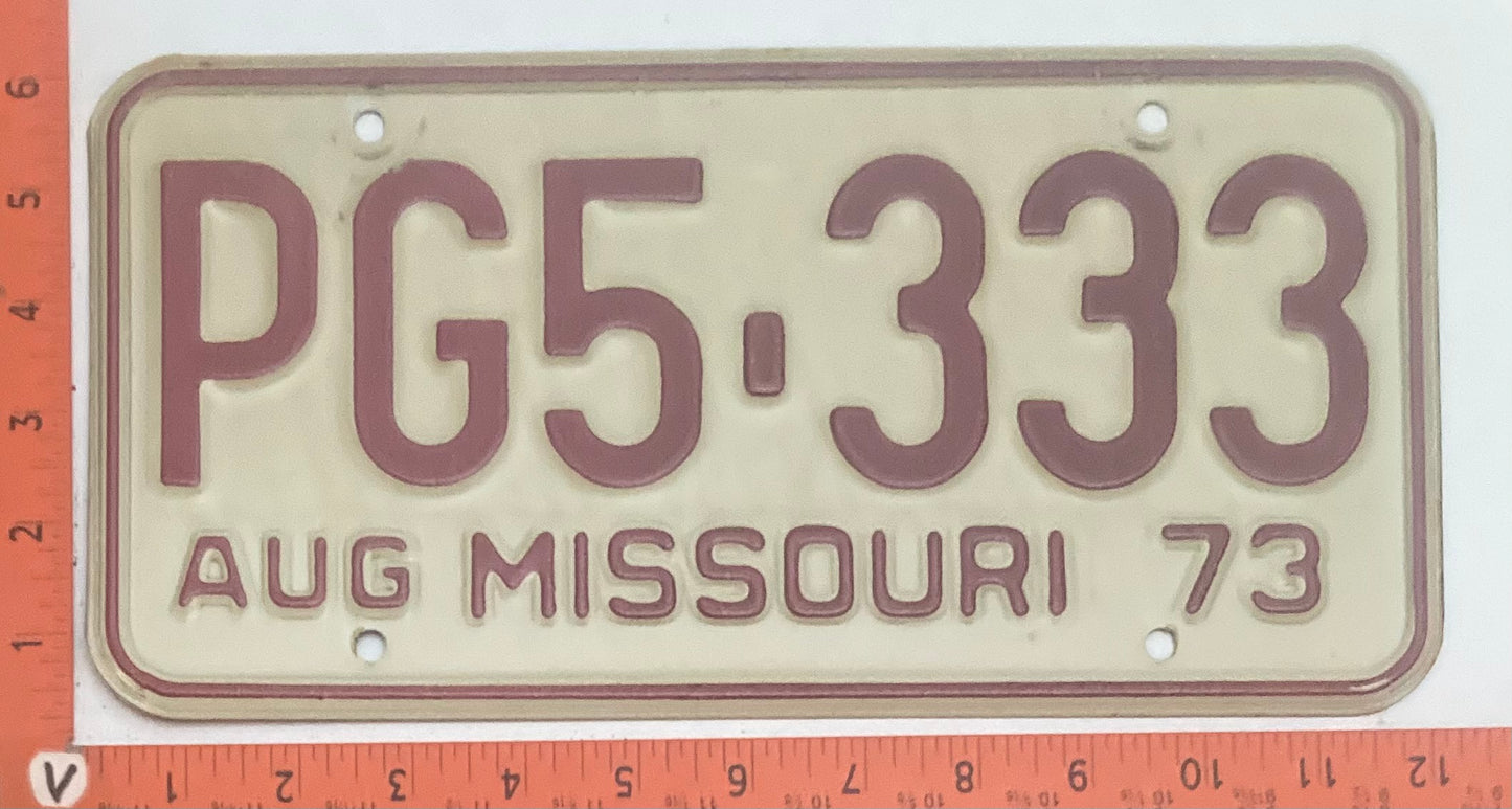 1973 Missouri #PG5-333 Passenger License Plate