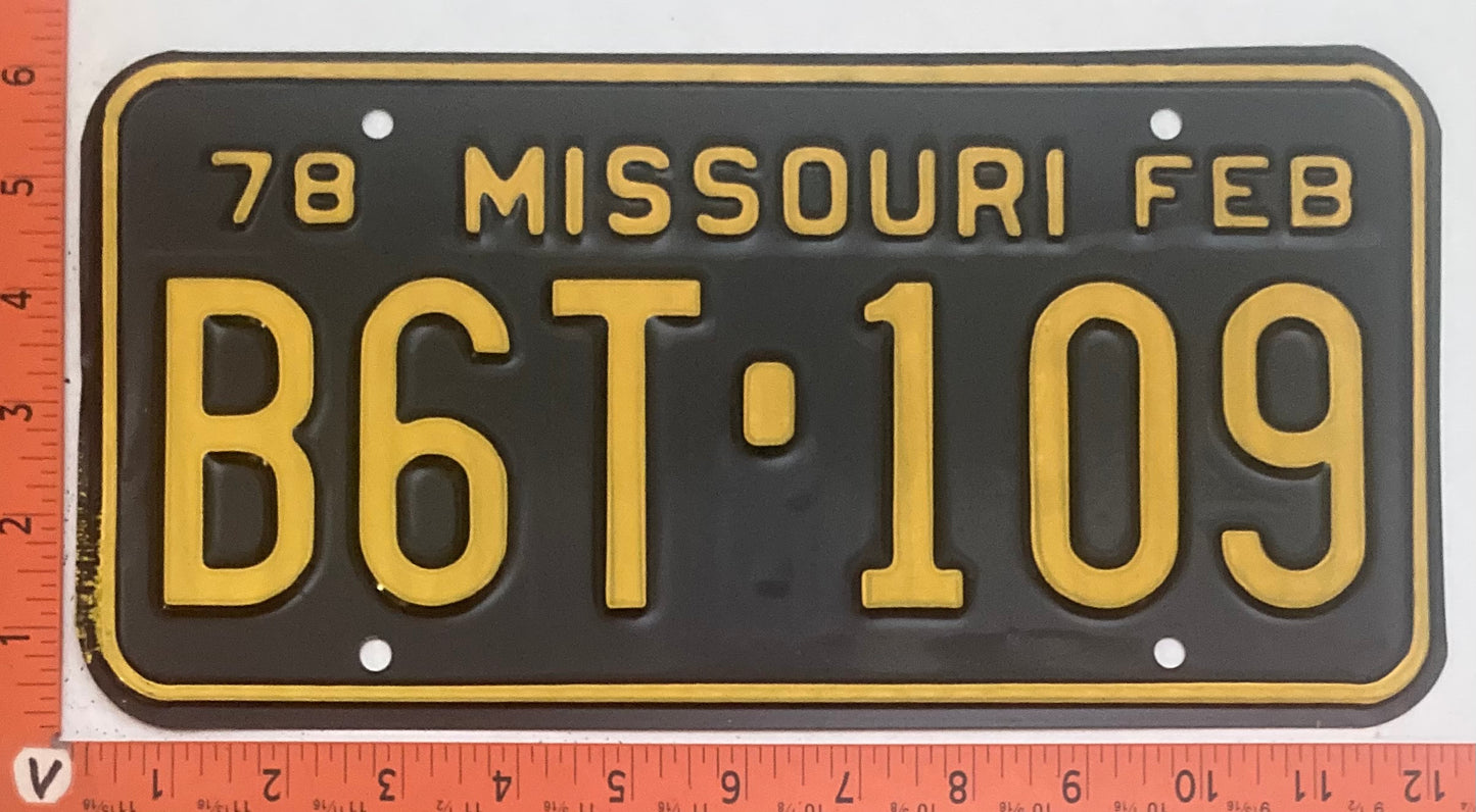 1978 Missouri #B6T-109 Passenger License Plate