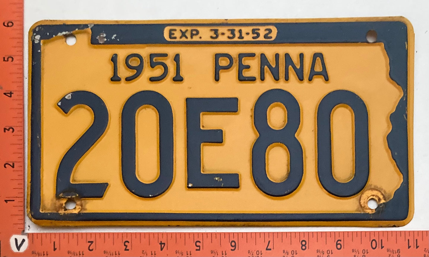 1951 Pennsylvania #20E80 Passenger License Plate