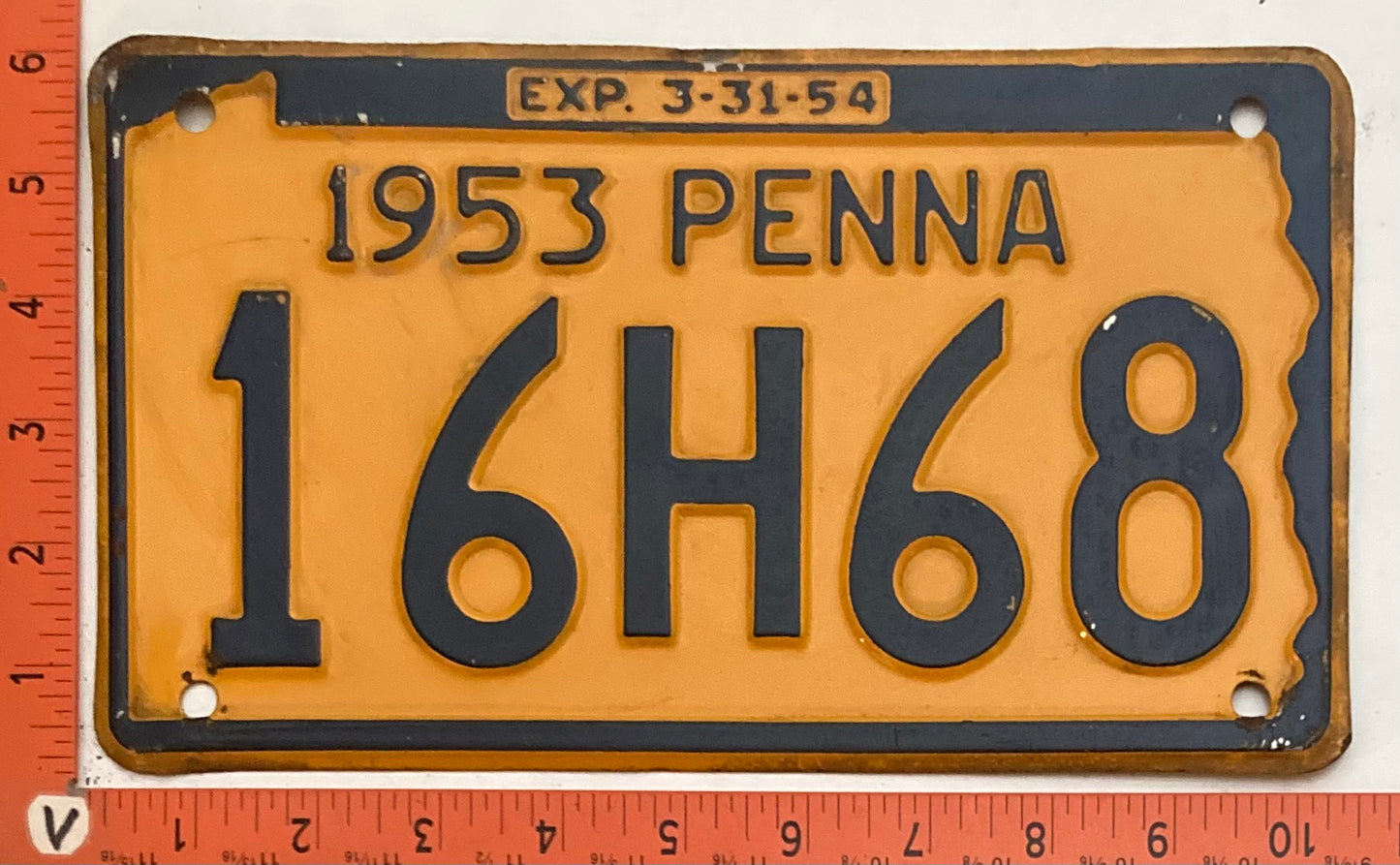 1953 Pennsylvania #16H68 Passenger License Plate