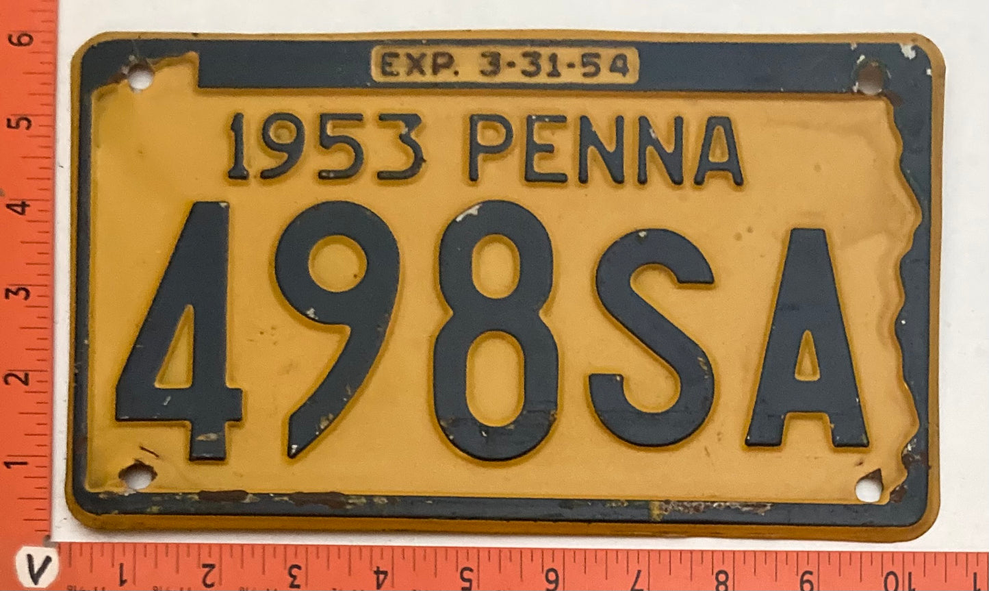 1953 Pennsylvania #498SA Passenger License Plate